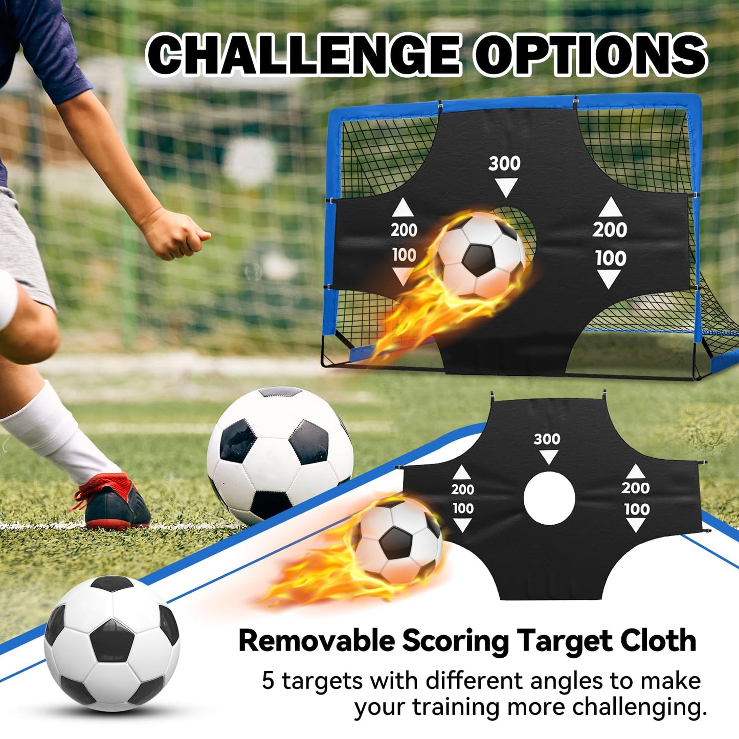 Fololicx Blue Soccer Goals for Backyard, 2 of 6x4ft Kids Soccer Net Training Equipment, Portable Pop Up Toddler Soccer Goal with Soccer Ball, Scoring Target Cloth, and Cones - Fun Youth Outdoor Games