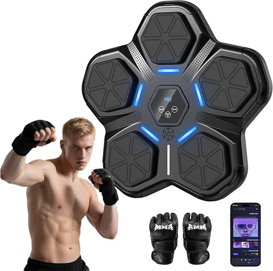 Music Boxing Machine - Smart Bluetooth Boxing Training Machine, Wall-Mounted Punching Trainer with LED Display, 9 Modes & Boxing Gloves for Home Office Gym
