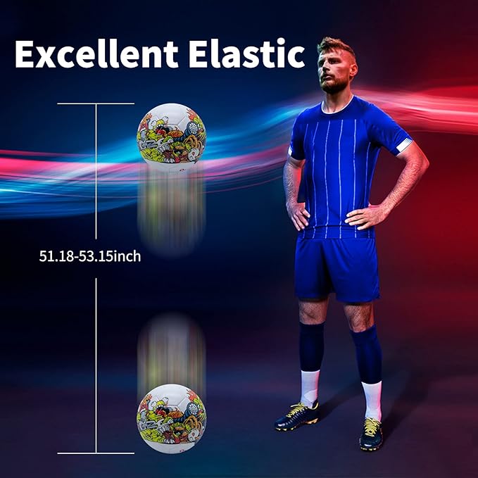 SHOKE Soccer Ball Size 5 Graffiti Cartoon Surface 32 Panels Slip Resistant Recreation Practice Soccer Ball, Outdoor & Indoor Cartoon Soccer Balls for Youth Girl and Adult