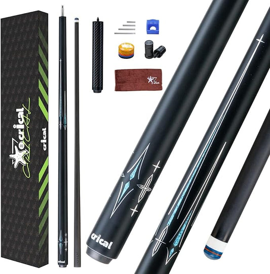 CRICAL Carbon Fiber Pool Cue Stick 58" Billiard Cue Sticks Professional Low Deflection Pool Sticks with 3/8 * 8 Pin Joint and 12.5mm Tip