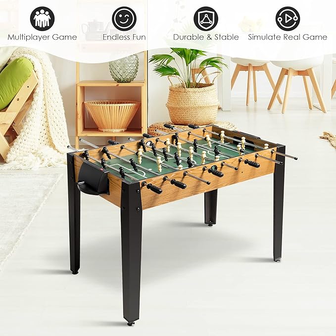RELAX4LIFE 48'' Foosball Table, Wooden Soccer Game Table with 2 Footballs, Score Devices, Recreational Foosball Games for Kids & Adults, Arcade Table for Pub, Bars, Parties Family Night Game