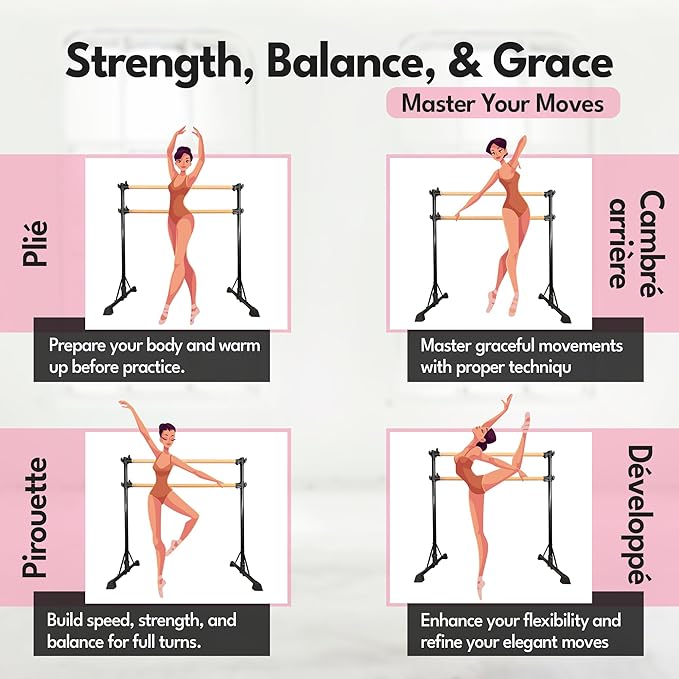 New & Improved 4 Ft Steel Double Ballet Barre with Carry Bag and Beginner Guide,Adjustable&Portable Ballet Barre for Home and Gym,Quality Ballet bar Anti-Wobble,Stretching Dance bar