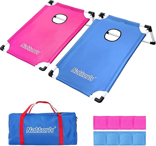 Portable Cornhole Set PVC Framed Corn Holes Outdoor Game Set with 2 Cornhole Boards, 8 Cornhole Bean Bags and Carrying Case, Camping Games Indoor Outdoor for Kids and Adults, Travel Camping Accessory