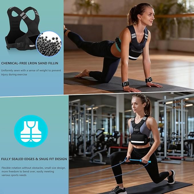 Weighted Vest, Adjustable Weights for Women& Men, 4-10LB/12-18LB Rucking Vest with 6 Weights & Large Pocket, Reflective Strip for Running, Workouts & Strength Training