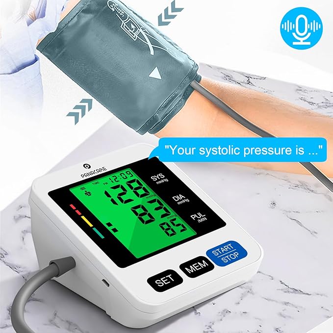 Blood Pressure Monitor Upper Arm Blood Pressure Machine for Home Use BP Cuff Kit, Large 3-Color 3.4'' Display with Backlight,Pulse Rate Detection Meter with Cuff 22-42cm/2×99 Sets Memory (Black)