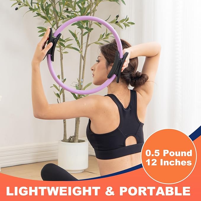 Pilates Ring Circle and Pilates Ball Set, 12 Inch&14Inch Magic Circle Pilates Ring,9 Inch Small Exercise Ball,Resistance Bands Set, Home Pilates Equipment for Women