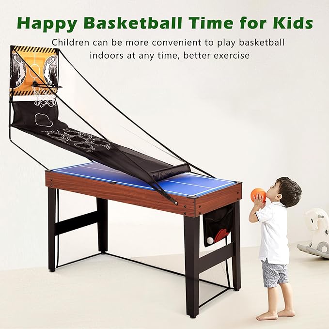 48" Multi Game Table, 9 in 1 Combo Game Table, Arcade Combination Game Table Set w/Billiards, Ping Pong, Hockey, Basketball, Bean Bag and Foosball for Adult, Kids, Home,Game Room