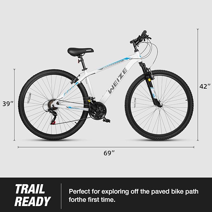WEIZE Hardtail Mountain Bike, 29 Inch Wheels Outdoor Cycling Bike, 21-Speed Trigger Shifter, Aluminum Frame for Men and Women, Comfort Saddle, MTB Bicycle with Suspension Fork