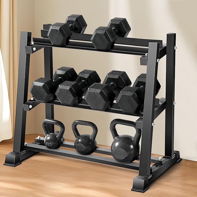 Dumbbell Rack, Bongkim Dumbbell Set with Rack Stand, Dumbbells Weights Rack for Home Gym, Weight Rack for Dumbbells, Kettlebells, and Weight Plates 1100LBS