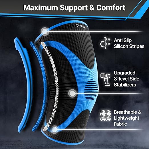 DR. BRACE ELITE Knee Brace with Size Stabilizer (2 Pack) Knee Brace for Women & Men, Workout, Sports, Daily Knee Compression Sleeve for Maximum Knee Pain Support & Fast Recovery (Neptune, X-Large) 2