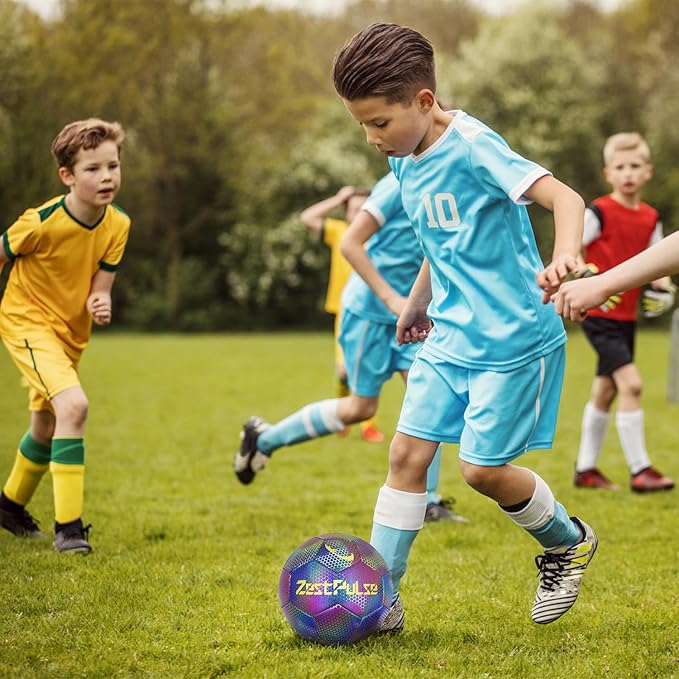 Holographic Reflective Soccer Ball Size 3, 4 & 5 for Kids & Adults, High Visibility for Night Games and Training, Ideal Gift for Boys Girls 8-12