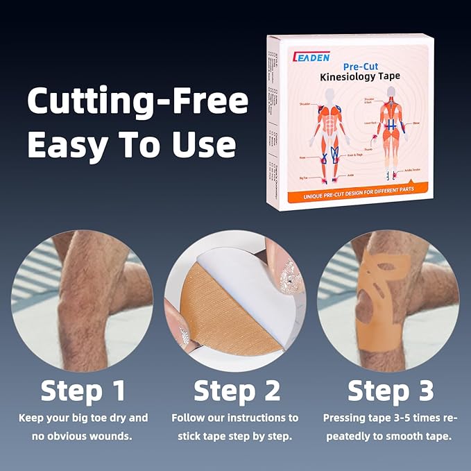 IEADEN Precut Kinesiology Tape for Knees, 10 Pcs - Knee Support & Stability, Knee Pain Relief Athletic Tape - Elastic & Waterproof, Breathable Hypoallergenic Latex-Free Tape, Beige