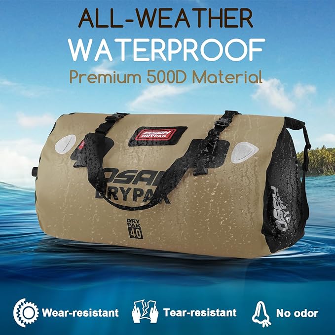 Waterproof Duffel Bag - Motorcycle Dry Bag Tail Bag with Large Storage Space, Waterproof Luggage Duffle Bags with Outer Mesh Zipper Pocket for Camping, Kayaking, Fishing & Traveling