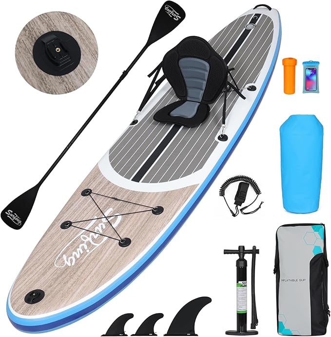 YUSING Inflatable Stand Up Paddle Board with Kayak Seat, Non-Slip Deck SUP Paddle Board with Premium Kayak, Portable Standing Boat for Youth & Adult