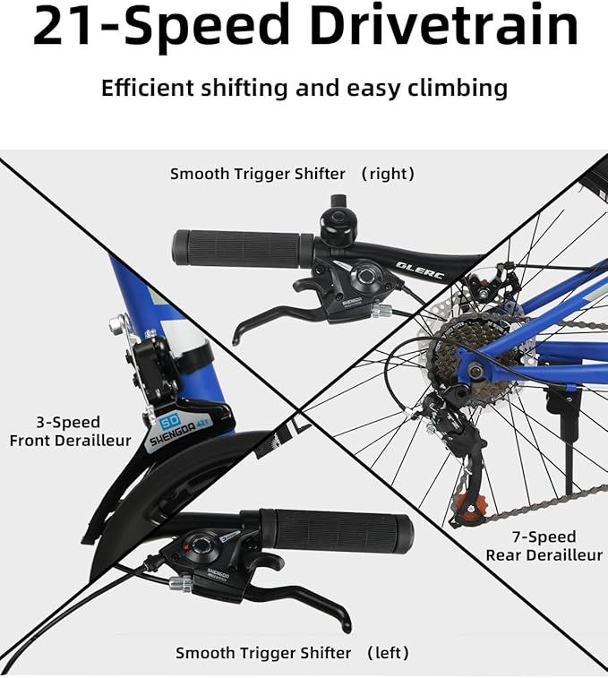 Glerc 20 24 Inch Kids Bike, Kids Mountain Bike for Boys and Girls Ages 6-14, 21-Speed Skyline Bicycle with Front Suspension and Disc Brakes, Multiple Colors