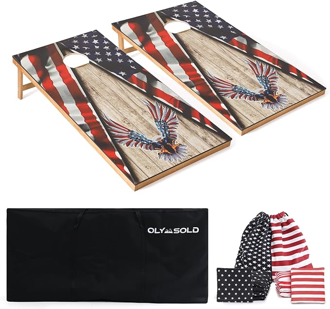 Cornhole Set, Corn Holes Outdoor Game, Regulation Cornhole Boards, Portable Cornhole Set, Classic American Flag Cornhole Set Includes 2 Boards, 8 Cornhole Beans Bags & Carry Case