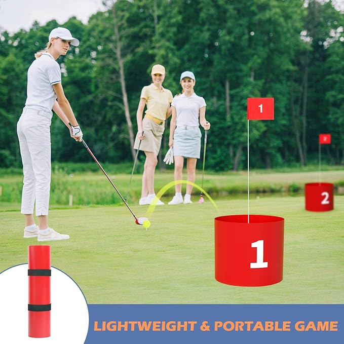 FOOING Golf Game with 2 Clubs, 9 Hole Practice Golf Backyard Game Set for Adults and Family Outdoor Indoor, Plastic Battle Yard Game with Balls and Flag for Lawn, Beach, Camping and Park