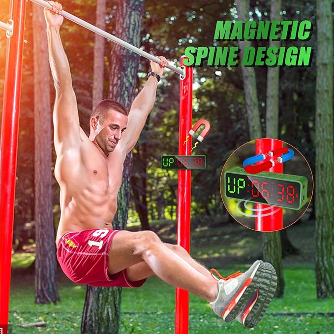 Small Gym Timer Clock Stopwatch Magnetic Workout Interval Timer, Large LED Digital Display, Home Accessories Countdown Clock for Home Gym Garage Schools