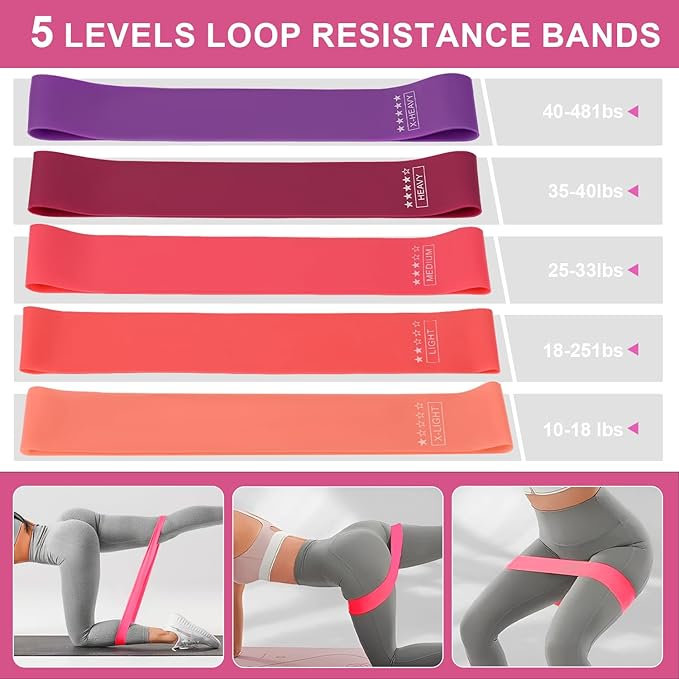 Home Pilates Essentials Kit for Women, Pilates Equipment Ring and Ball Set, Pink Workout Set Including Magic Circle, 5 Loop Bands ,Massage Ball, Premium Kits for Starter Toning Workouts at Home