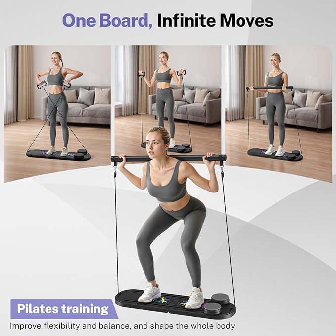 Pilates Board,Foldable Pilates Reformer Equipment with Timer, 7-in-1 Multi-Purpose Portable Pilates Reformer Machine Home Pilates Kit for Home Workout,Fitness,Exercise,Abs