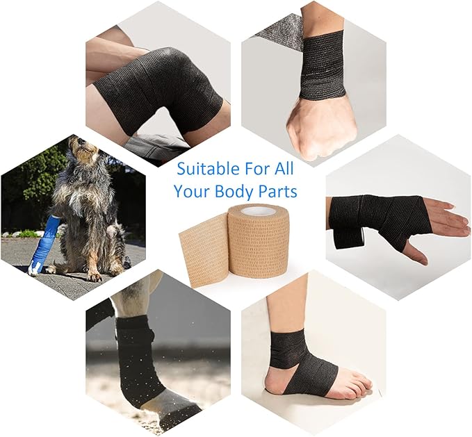 12Pcs 2'x 5 Yards Elastic Bandage Wrap Self Adherent Cohesive Wrap Bandages for Wrist Ankle Vet Tape for Dogs Athletic Swelling Sprains Tape Grip Cover (Skin Color)
