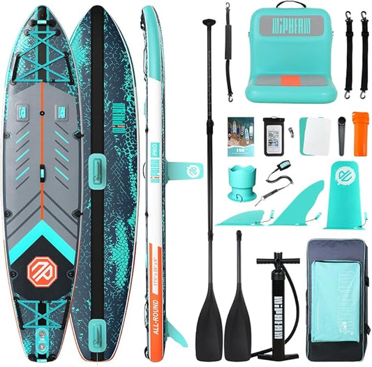 Niphean PRO (Extra Large) Inflatable Paddle Board, 11'6" Stand Up Paddle Board with Pressure Gauge, Inflatable Seat, Multifunctional Base, StabilTrac Fin, Upgraded SUP for Adults, Family, 2+1 Person