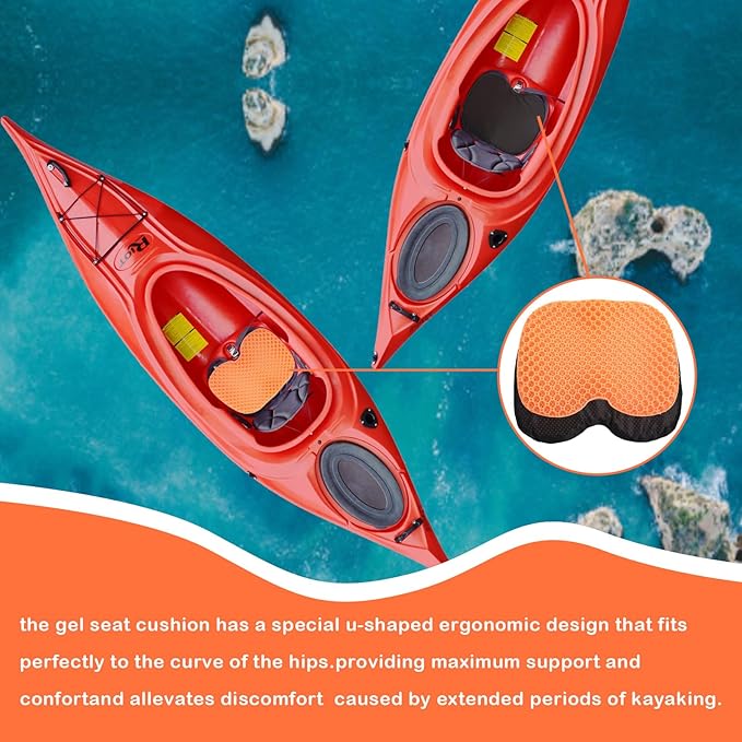 Orange Anti Slip Kayak Seat Cushion Waterproof Gel Boat Canoe Rowing Stadium Pad for Sit in Kayak Chair for Fishing Kayak Pedal Kayak Equipment