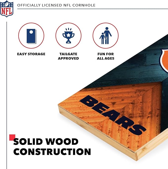 Wild Sports NFL Football 2' x 4' Regulation Size Solid Wood Cornhole Set with Direct Print HD Team Graphics Great Gift for Any Football Fan! Bean Bag Toss Family Outdoor Game