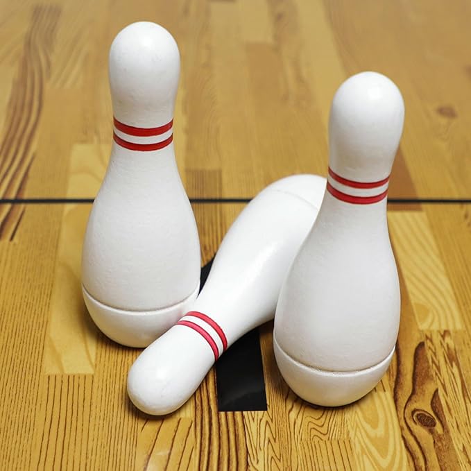 Shuffleboard Bowling Pin Set with 10 Pcs Premium Hardwood Bowling Pins Durabel Triangular Pinsetter Resin Bowling Ball and Carrying Bag, Fun for Shuffleboard Games