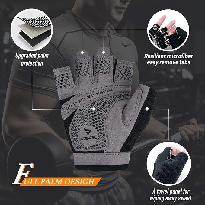 ATERCEL Weight Lifting Gloves Full Palm Protection, Workout Gloves for Gym, Cycling, Exercise, Breathable, Super Lightweight for Mens and Women