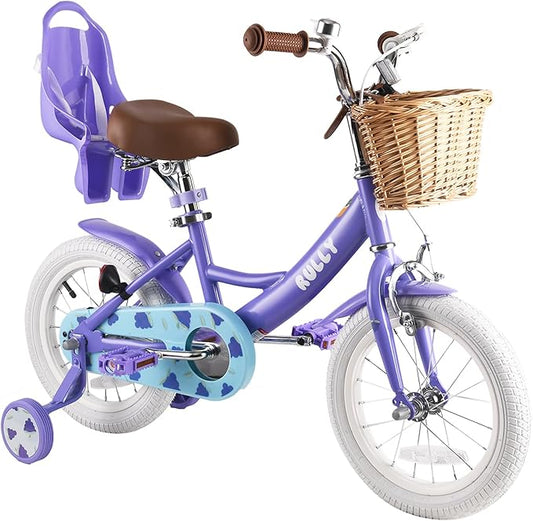 RULLY Fruit Kids Bike 12 14 16 Inch Bicycle for Girls Ages 2-7 Years, Training Wheels Included, Girl Bikes with Basket & Doll Seat