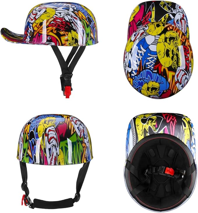 Vintage Retro Open Face Motorcycle Helmet Baseball Cap Half Helmets Men Women for Moped Cap Jet Scooter Street Cruiser with Mask Glasses - DOT Certified