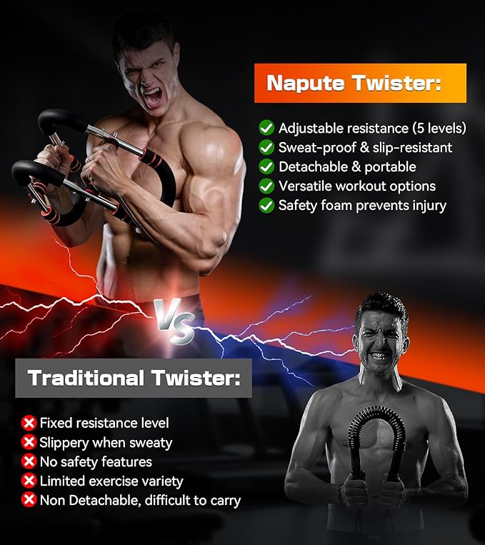 Twister Arm Trainer, 40-120lb Adjustable Resistance Forearm Power Exercise Bar, Chest Workout Equipment, Portable Detachable Chest Exerciser for Men&Women