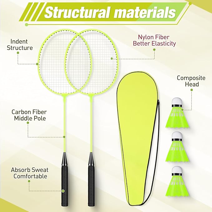 6 Packs Badminton Rackets Set Include 6 Lightweight Rackets 12 Nylon Plastic Shuttlecocks 3 Carrying Bags for Summer Outdoor Backyard Games Sports Beginners Adults