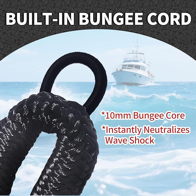Bungee Dock Lines for Boats, 2 Feet, Pack of 2 (Black)