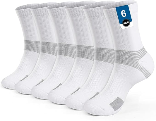 6-Pair Cushion Sports Socks Men Women Tennis Sock Ankle-support for Basketball Baseball Running Hiking Padel..