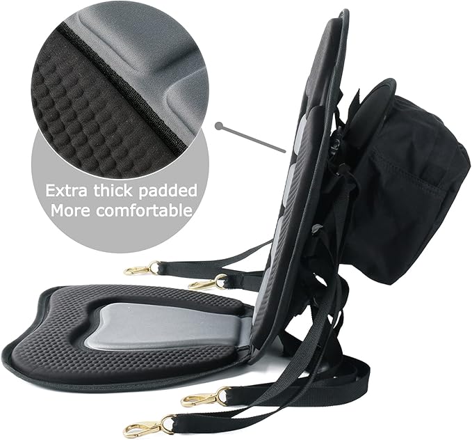 Leader Accessories Kayak Seats Paddle Board Seat Universal Padded Canoe SUP Seat with Back Support - Deluxe Kayak Chair Seat Cushion with Storage Bag