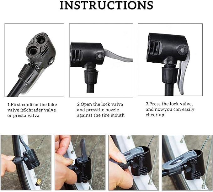 VIMILOLO Bicycle Pump, Bike Floor Pump with Gauge Inflator for Presta and Schrader Valve Portable Tire Pumps for Ball Bike Pumps