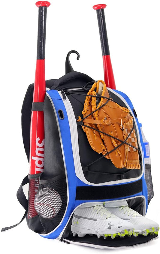 WOLT Youth Baseball Bag - Bat Backpack for Baseball, T-Ball & Softball Equipment & Gear, Bat & Glove Holder, Large Main Compartment for Helmet & accessories, Separate Shoes Compartment, Fence Hook