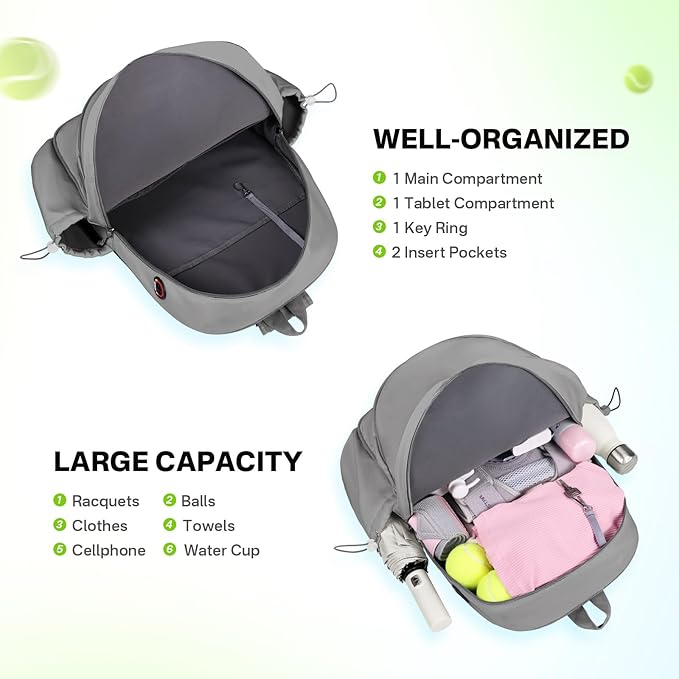 Tennis Bags for Women, Waterproof Tennis Sling Crossbody Shoulder Backpack Holds 2 Rackets, Tennis Racket Bag for Pickleball Badminton
