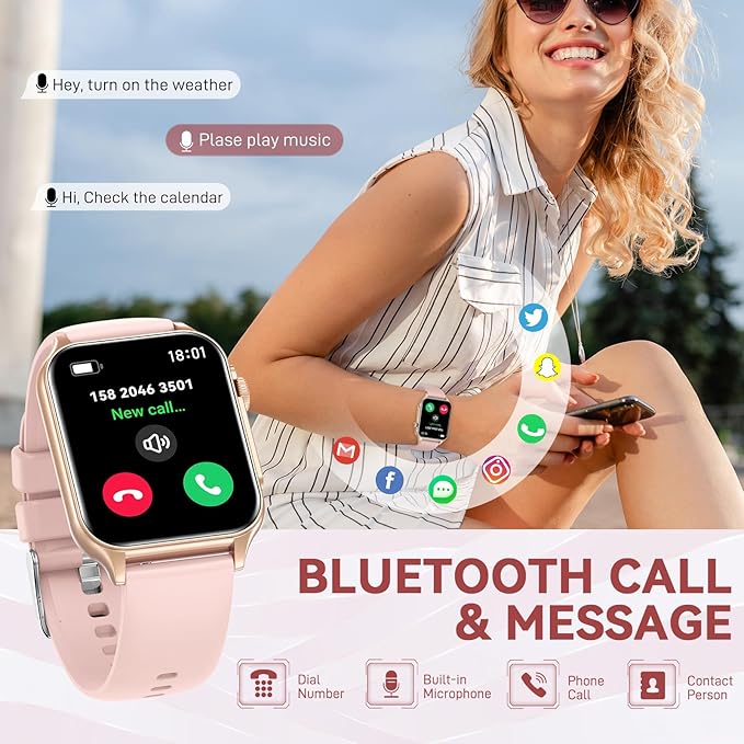 Smart Watches for Women (Answer/Make Call) with LED Flashlight, 1.96" HD Touch Screen Fitness Tracker with Heart Rate Sleep Monitor, Waterproof Smartwatch with 100+ Sports Modes
