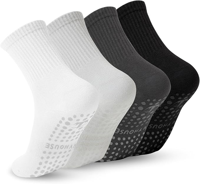Ivyhouse Pilates Yoga Socks with Grips for Women - Crew Length Ballet Barre Socks - Sticky Workout Hospital Socks