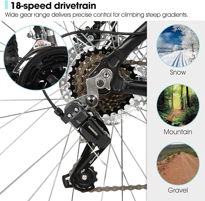 HILAND 26 27.5 inch Mountain Bike 18 Speeds, Suspension Fork, Aluminum Frame Disc-Brake for Men Women Mens MTB Bicycle Adlut Bike
