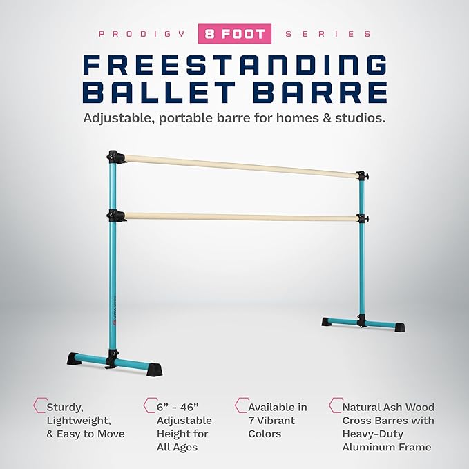 VITA Barre Portable Freestanding Double Ballet Barre, Prodigy, Wood | Adjustable Height, USA Made, Home or Gym Exercise Equipment for Kids & Adults | Dance, Fitness, Pilates