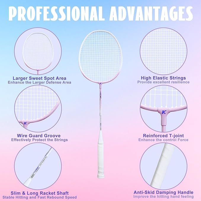 Badminton Rackets Set with 3 Shuttlecocks, Lightweight Badminton Set of 2 for Outdoor Backyard Games, Lightweight Badminton Racquets for Kids Adults Beginners