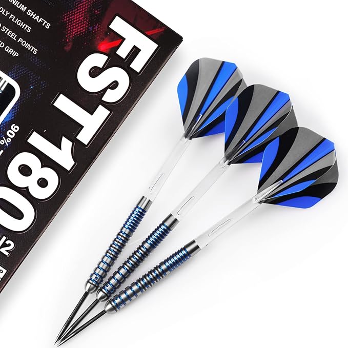 Formula Sports 90% Tungsten Steel Tip Darts Set - Professional Darts Metal Tip Set Available in 21g/22g/23g/24g, with Aluminum Shafts, Tungsten Barrels, Extra Flights, Sharpener, Carrying Case