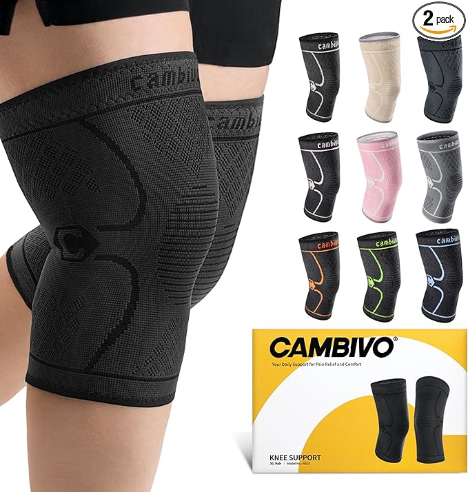 CAMBIVO Knee Brace Support(2 Pack), Knee Compression Sleeve for Running, Hiking, Basketball, Arthritis, ACL, Meniscus Tear, Knee Pain Relief and Injury Recovery (Upgrade-Black,XXX-Large)