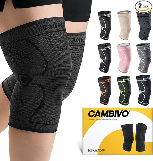 CAMBIVO Knee Brace Support(2 Pack), Knee Compression Sleeve for Running, Hiking, Basketball, Arthritis, ACL, Meniscus Tear, Knee Pain Relief and Injury Recovery (Upgrade-Black,XXX-Large)
