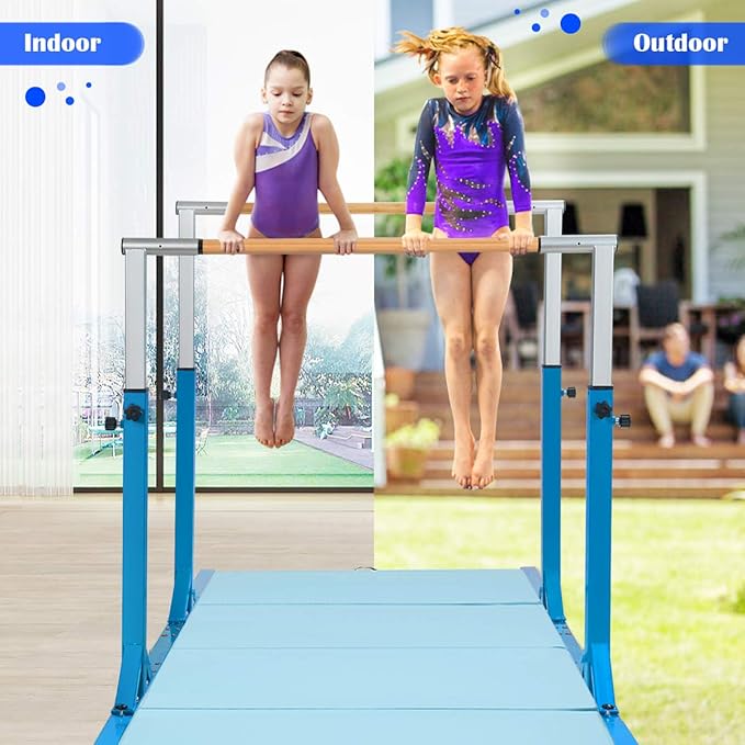 Costzon Double Horizontal Bars, Junior Gymnastic Training Parallel Bars w/11-Level 38-55" Adjustable Heights, 264lbs Capacity, Ideal for Indoors, Outdoor, Home Practice