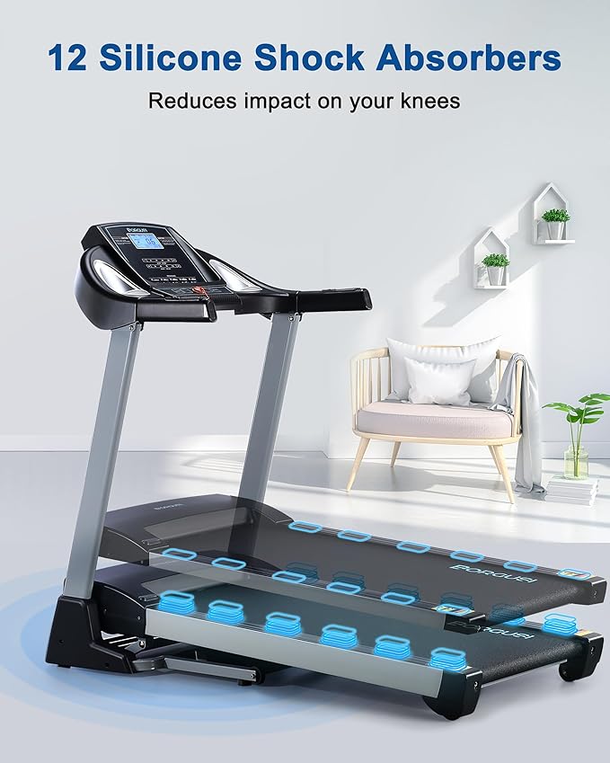 Treadmill with 15% Auto Incline - 350 LBS Capacity, 3.5HP Electric Folding Treadmill Up to 10MPH Speed, Running Machine with 20" Wide Tread Belt & LCD Display for Home Use, Bluetooth Speaker